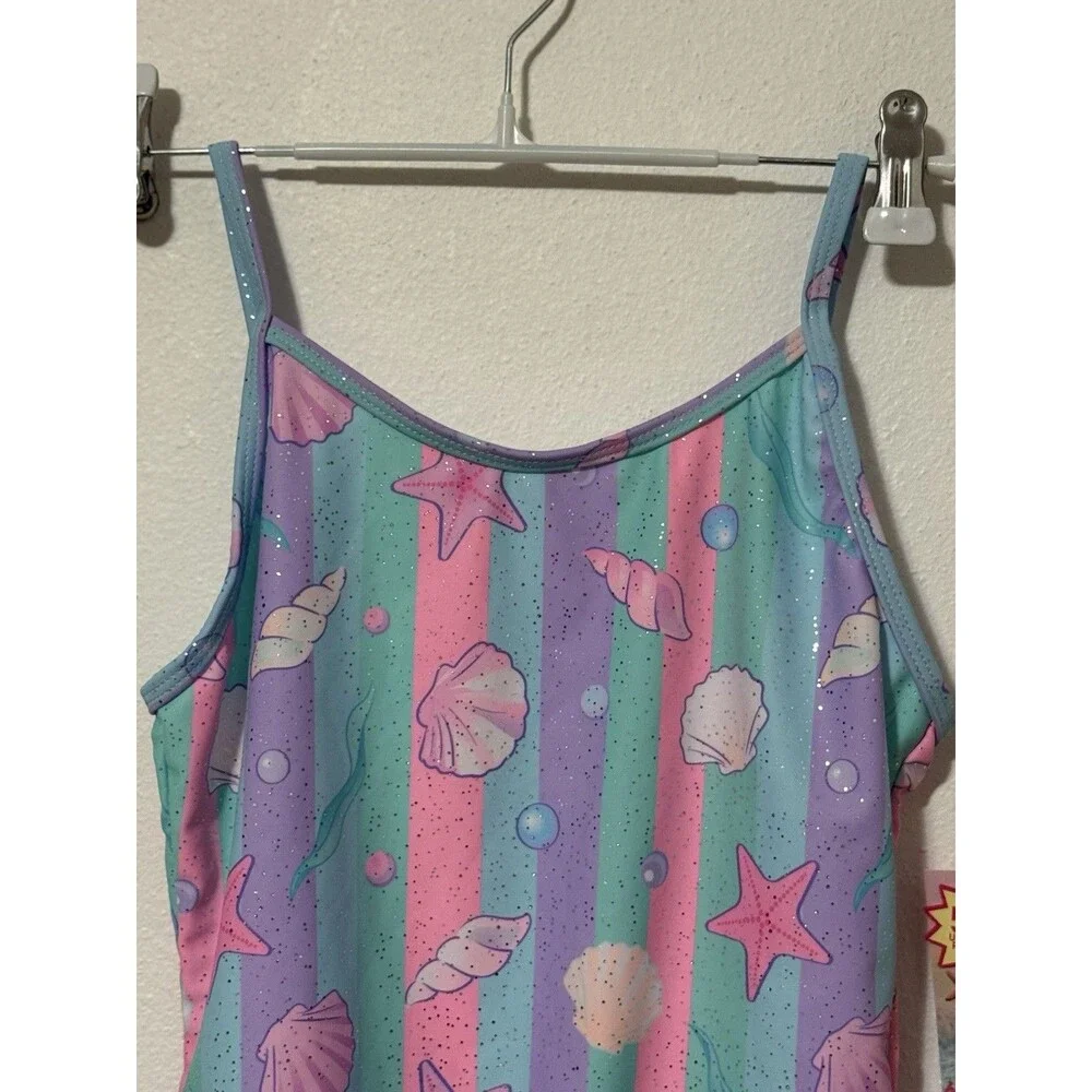 BMagical Girls 2-Piece Swimsuit Lot Size 12 - Pink/Teal Cut-Out & Seashell 1 NWT